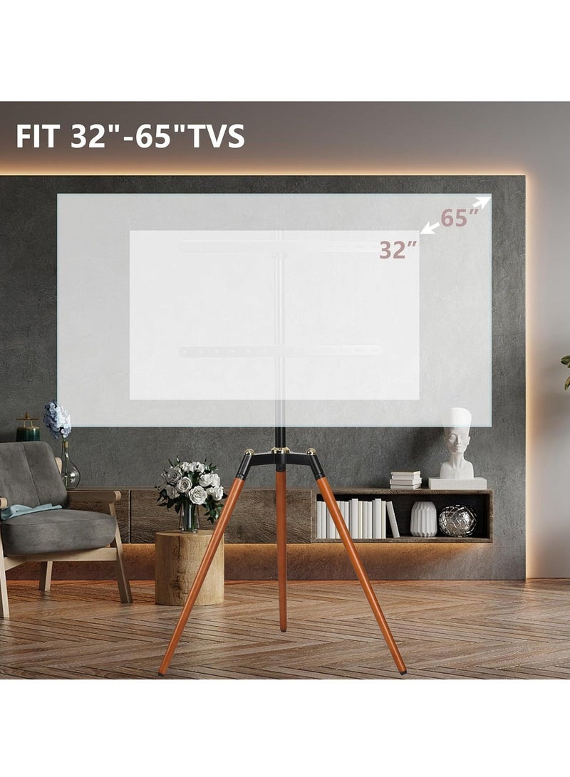 FlashHawk Tripod TV Stand for 32-65 Inch Screens | Fits 32 42 43 50 55 60 65 inch TVs | Height Adjustable | 140° Swivel Floor TV Mount | 70Lbs Capacity | Steel & Beech Wood Design for Living Room & Bedroom Black - Image 5